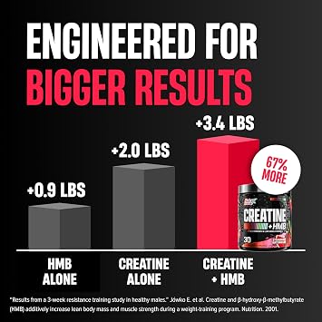 Nutrex Research Creatine HMB Powder - Creatine Monohydrate Powder with HMB for Muscle Growth, Strength, Energy and Performance - Transparent Formula - Strawberry Watermelon Flavor - 30 Servings