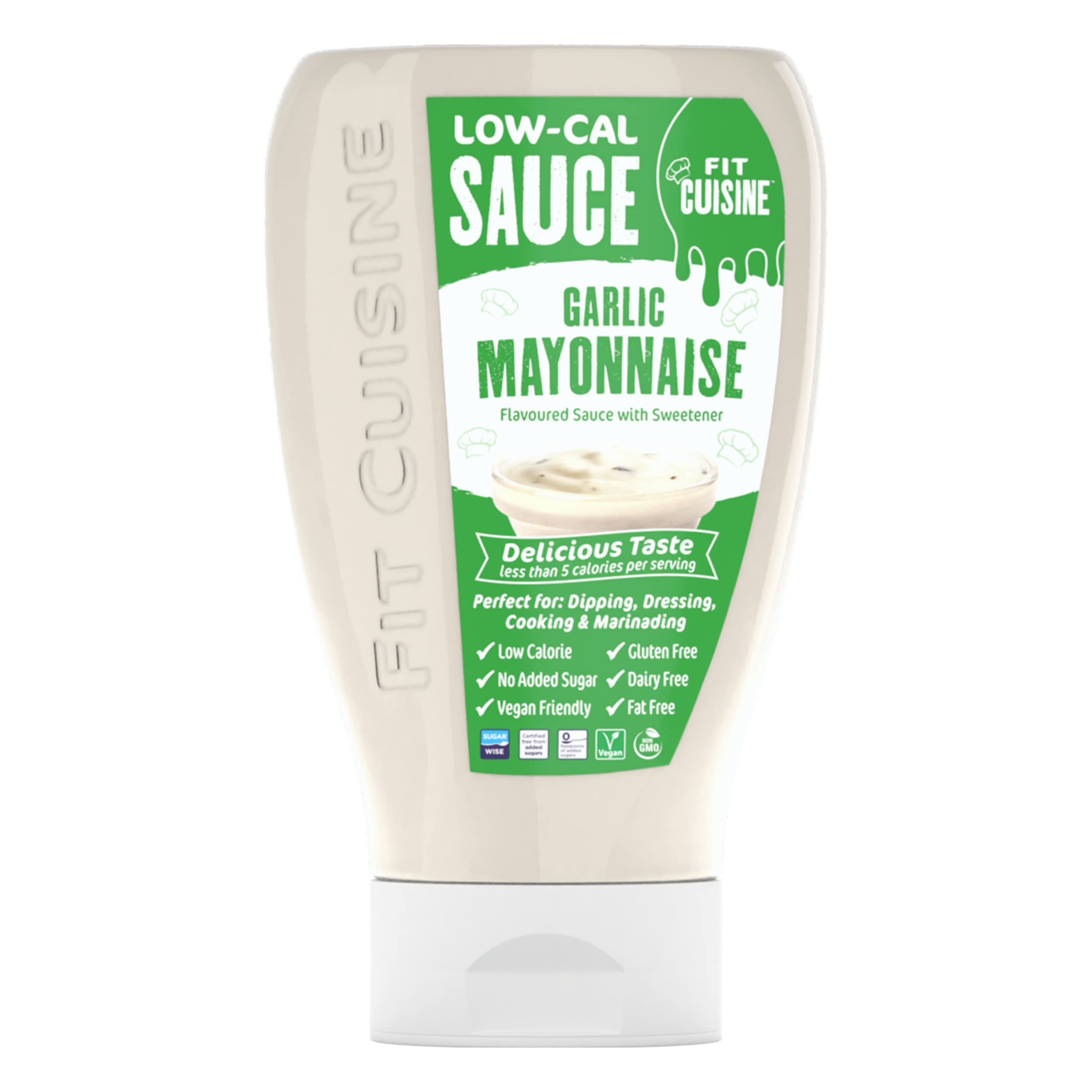 Fit CuisineLow Calorie Sauce - Low-Cal Sauce to Support Weight Management, Low Carb Diet, Keto Friendly, Vegan, For Dipping, Dressing, Cooking, Marinading - 425ml (Garlic Mayonnaise)