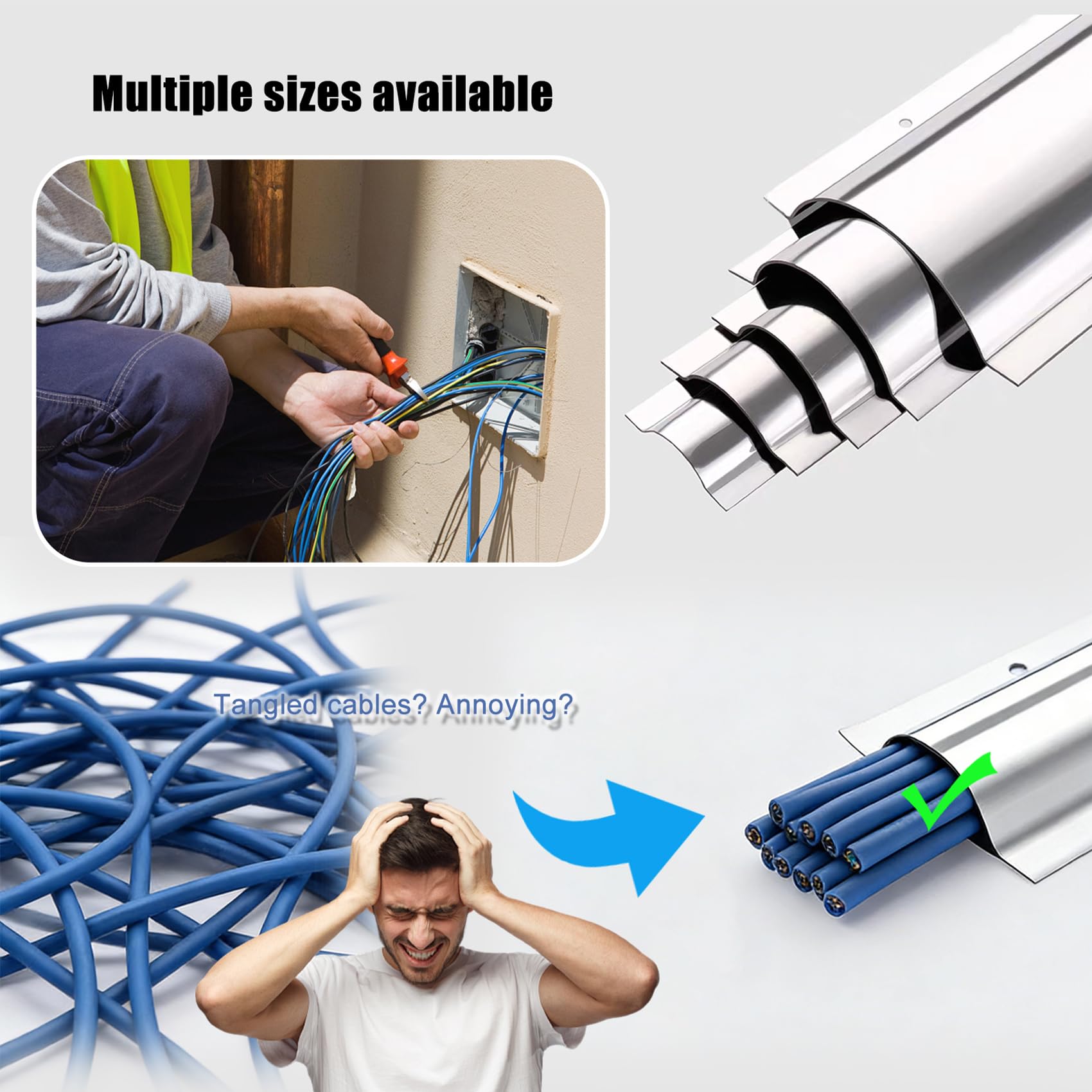 Goulotte Passe Cable INOX,Goulotte Passe Cable pour Exterieur,Usage Intensif Garage, Commerce, Domicile(5PCS)