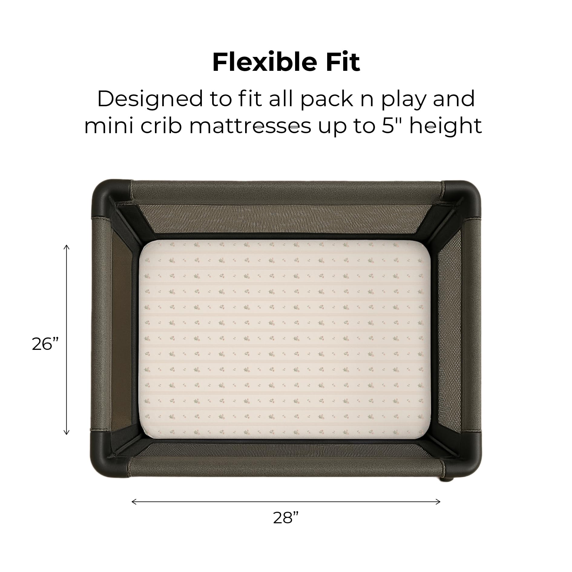 Ely's & Co. Pack and Play Sheets, for Mini/Portable Crib, 2 Pack Fitted Playpen Play Yard Sheet Set Compatible with Graco Pack n Play, for Baby Girls, 100% Cotton, 38”x24”x5” Pink Linear Floral