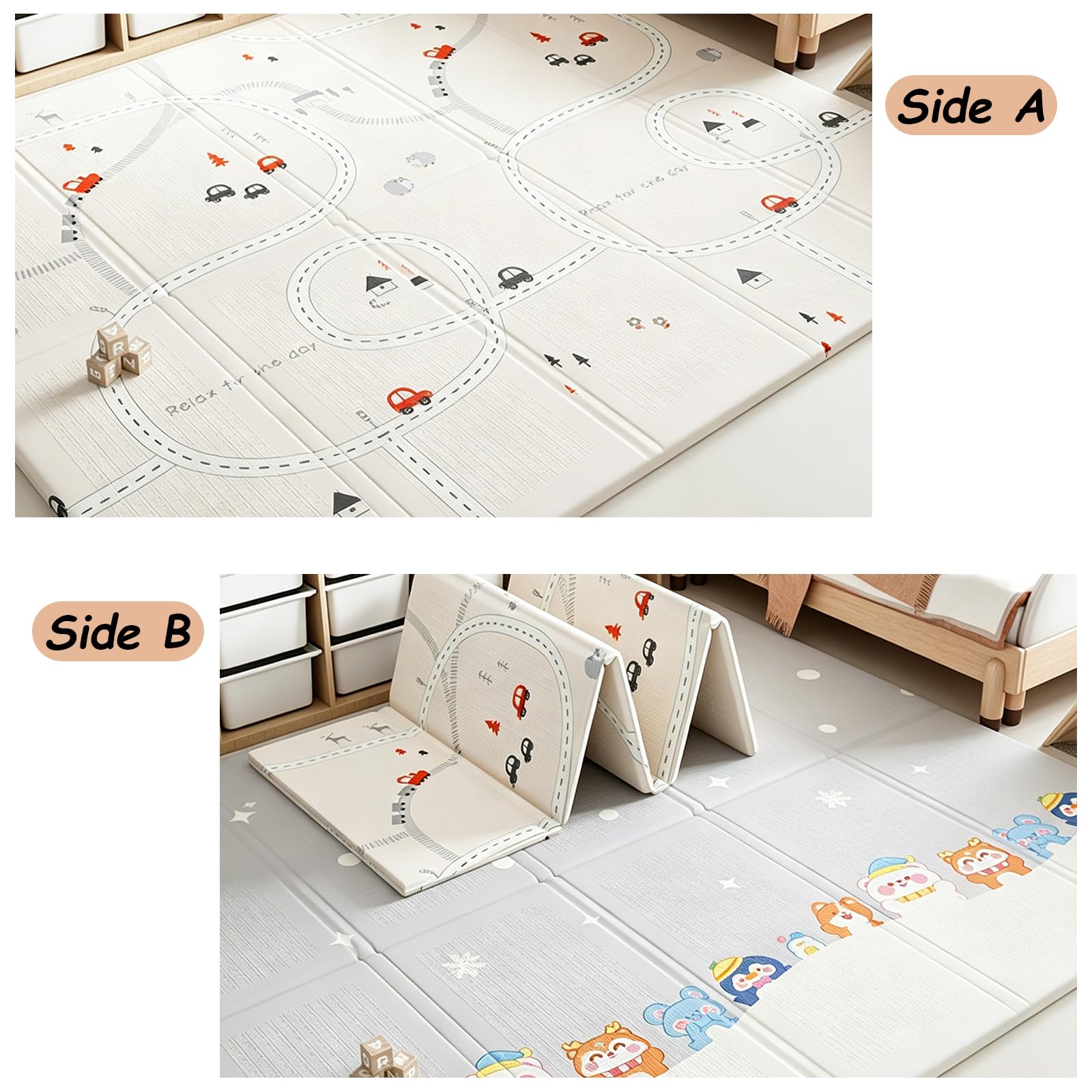 Tappeto Gioco Per Neonati,Tappetino Pieghevole Extra Large Da Pavimento,Tappeto Portatile E Impermeabile,Spesso,Reversibile Ideale Per Box,Facile Da Pulire,Neonati Bambini Piccoli(180*150*1.5cm,A)
