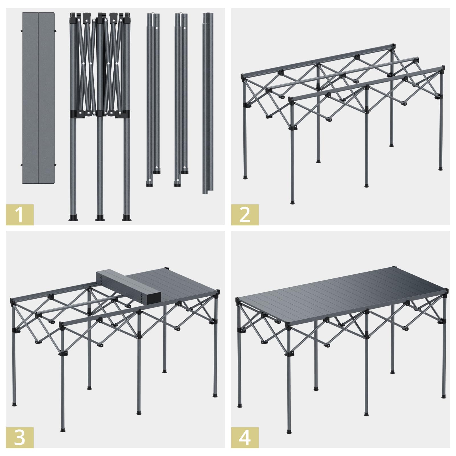Anbte Campingtisch Klappbar bis 120kg Übergröße 122x60x74cm(LxBxH) Alu Rolltisch für 6 bis 8 Personen X-Frame Design Klapptisch mit Tragetasche für Outdoor Balkon Garten Strand Picknick (Schwarz)