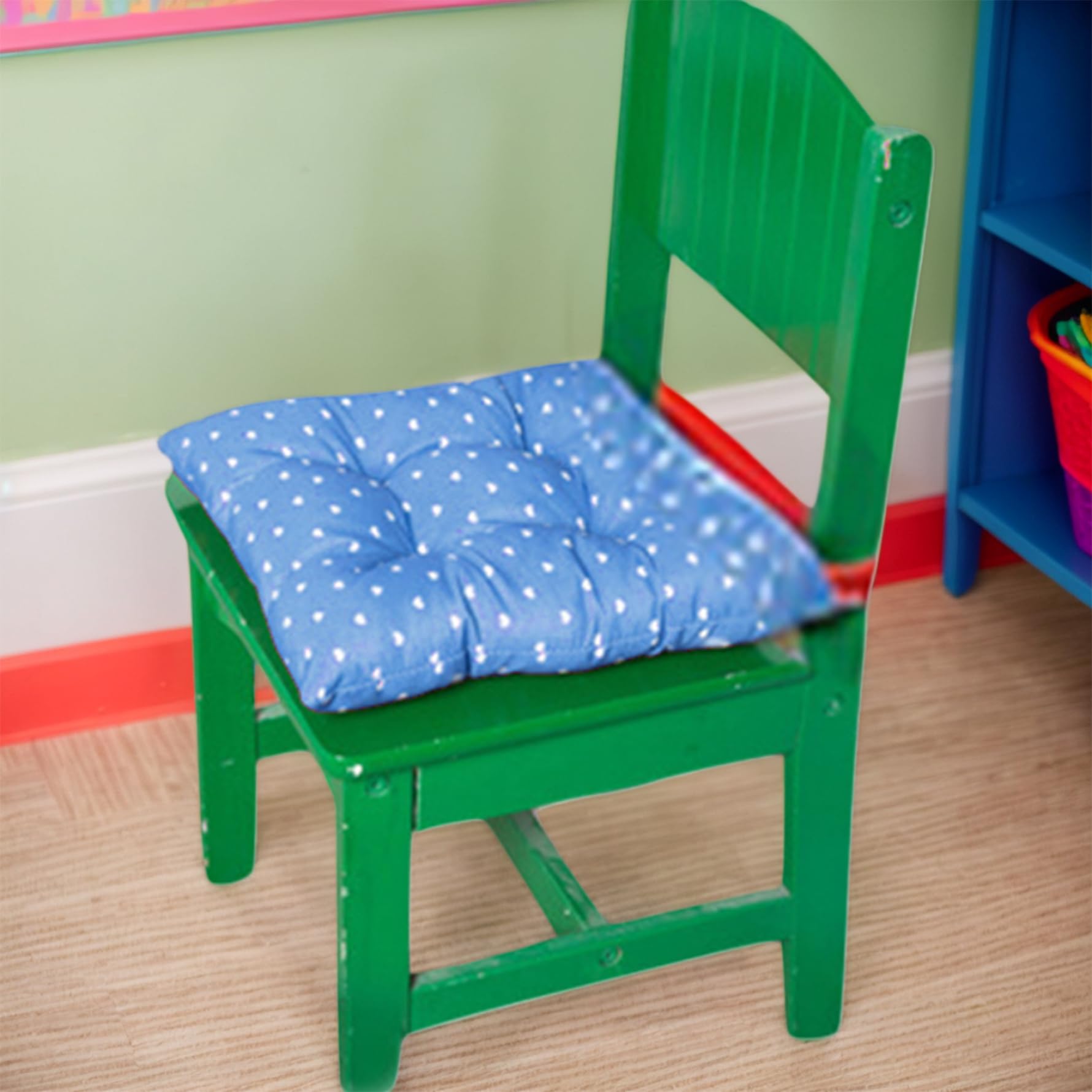 Kinderstuhlkissen 12 '' weicher und unterstützender Stuhl Sitzkissen mit Trägern tragbare konkave und Konvexe Sitzkissen blau Punkt