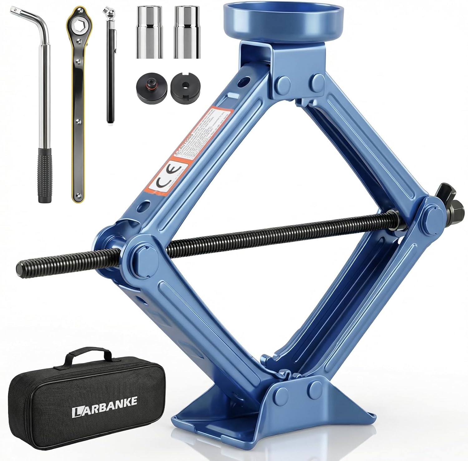 Larbanke 2.5T Scissor Jack, with Tesla Rubber Pad and Universal Rubber Pad, Car Jack Kit with Lug Wrench, Lifting Range of 4''- 15.75'',Suitable for Tesla and Universal Models