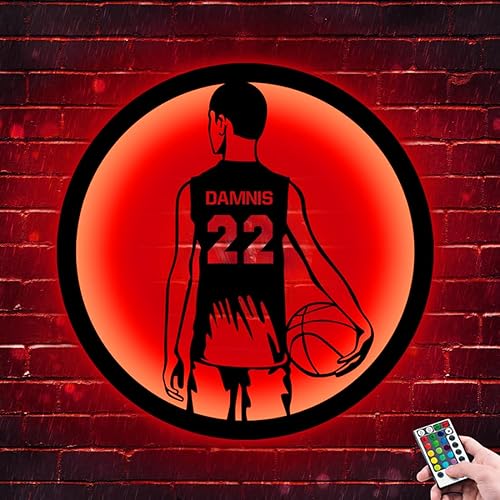 Miniatura 8 de Letrero de metal personalizado para jugador de baloncesto con luz LED, nombre y número personalizados, arte de pared de baloncesto, decoración del