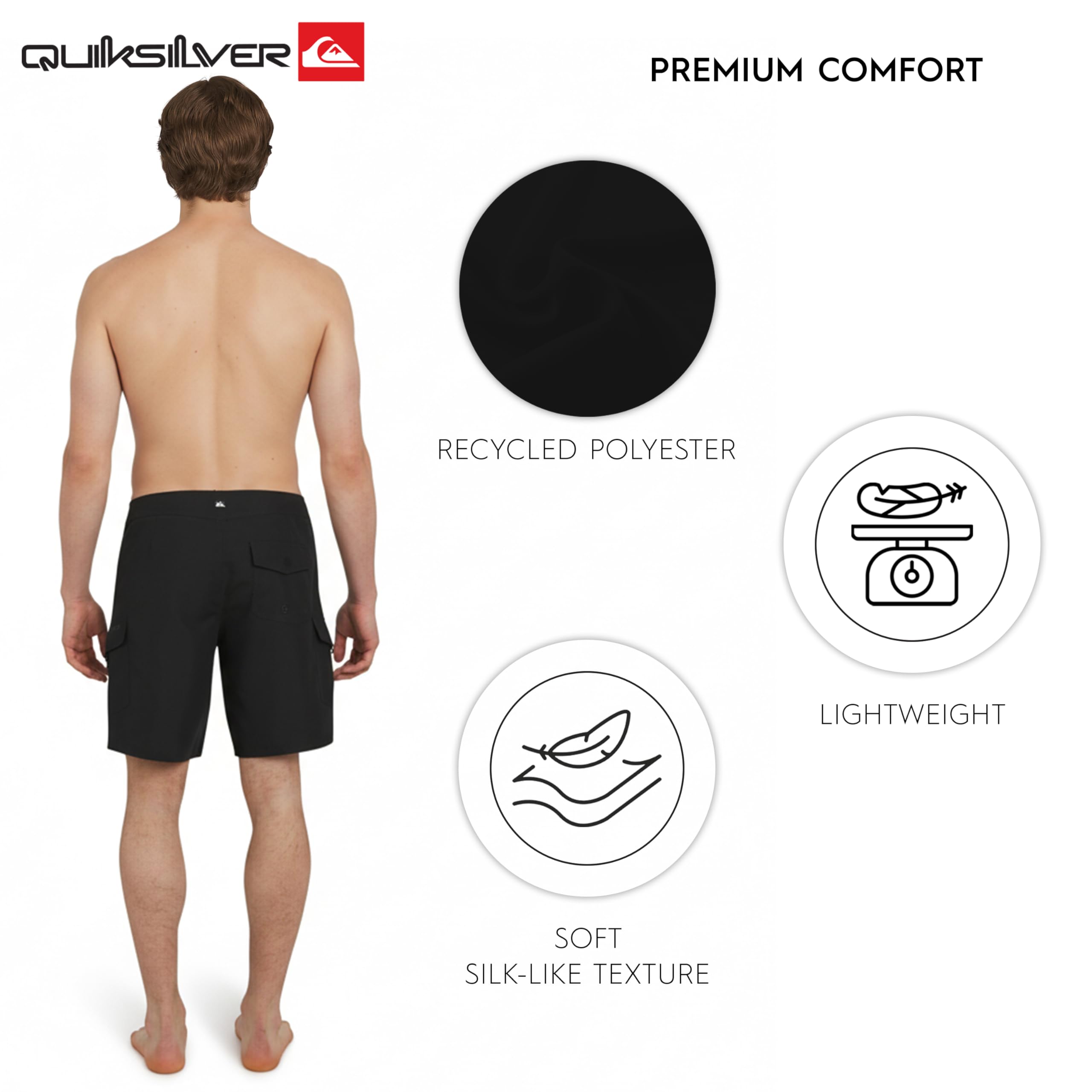 Quiksilver Swimwear Regular Fit Fixed Waist UPF 50 Quick Dry 22 inch Board Shorts Costume a Boxer, Nero, 32 Uomo