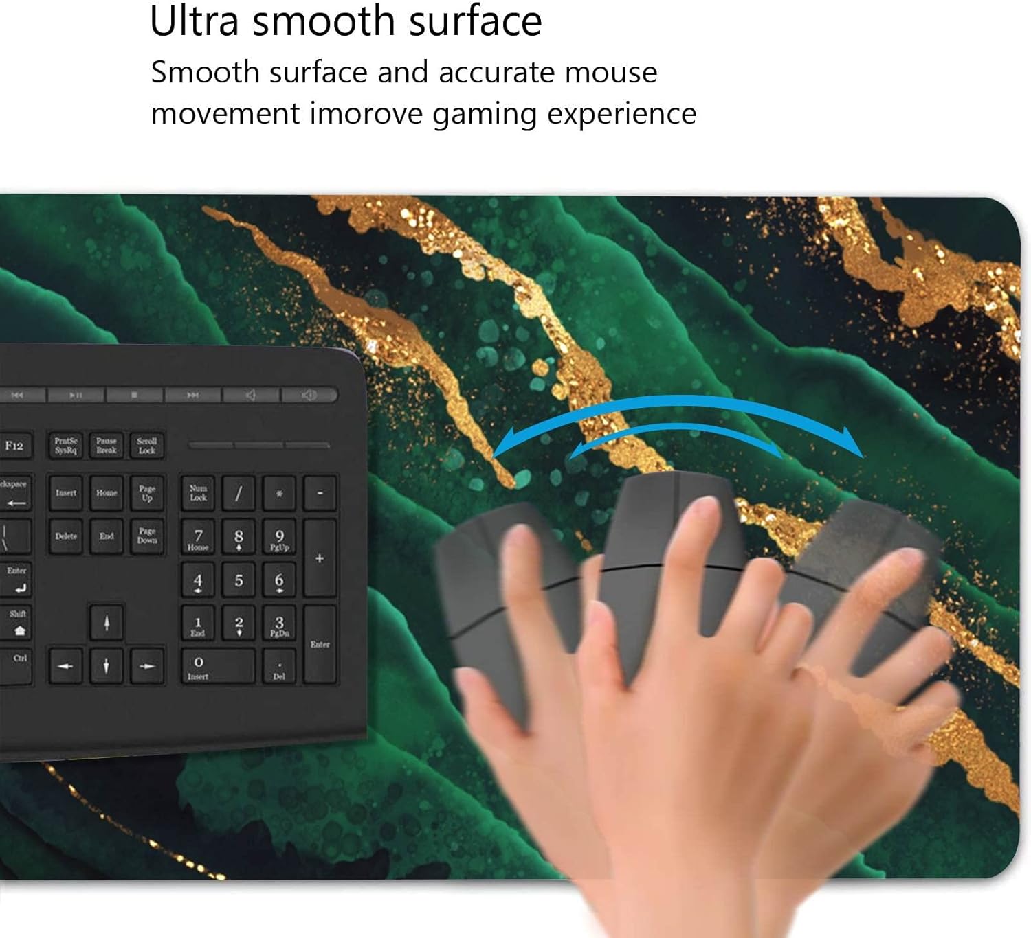 Gaming Mouse Pad,Large Big Extended Mousepad Computer Keyboard Mat Desk Pad with Non-Slip Base for Home Office Gaming Work - Green Marble with Gold