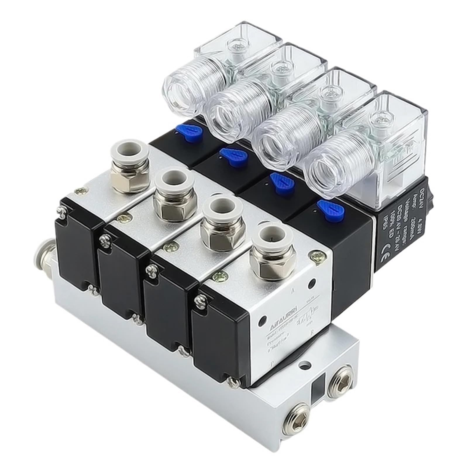 Bloque de electroválvula neumática 3V210-08, 220 V, 24 V, opción múltiple, con silenciador, base de montaje, colector, 2/3/4/5/6 filas, 3 puertos(2 Row 6mm fitting,AC220V)