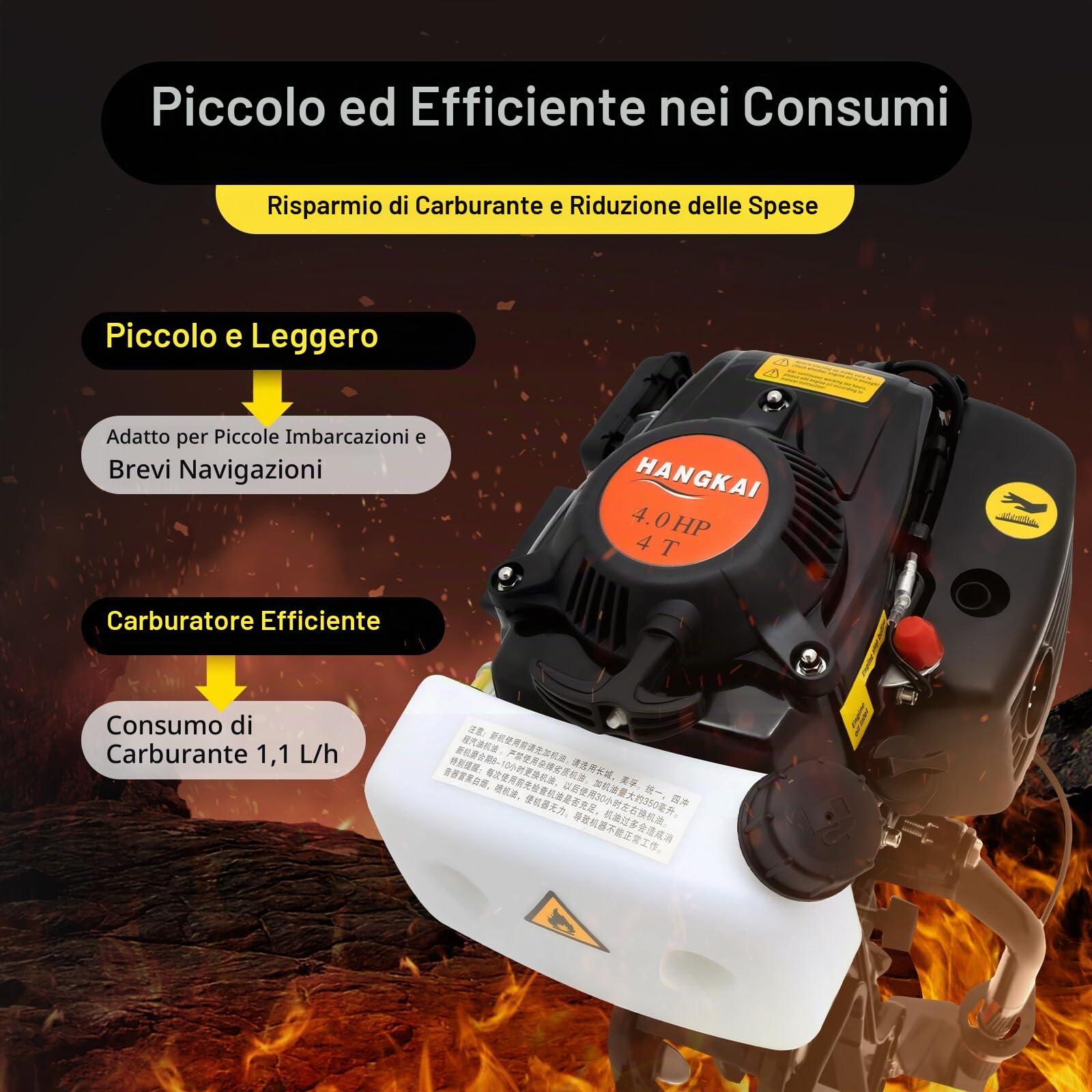 Motore Fuoribordo 4 Tempi 4CV | Albero 40cm | Avvio Manuale | Raffreddamento ad Aria, CDI, 55cc, per gommoni e barche fino a 600 kg, motore gommone