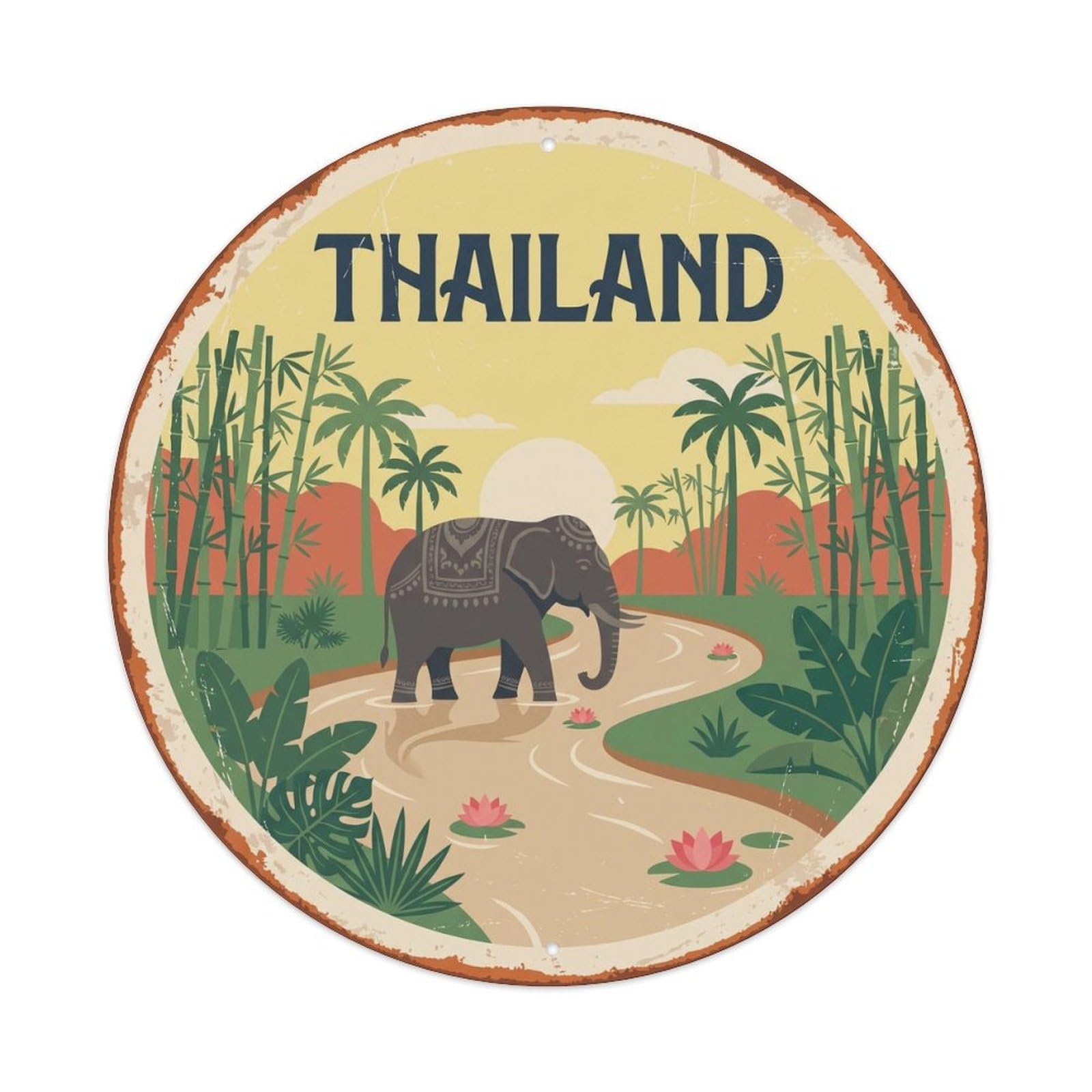 Thailand Elephant Jungle River Metal Tin Sign