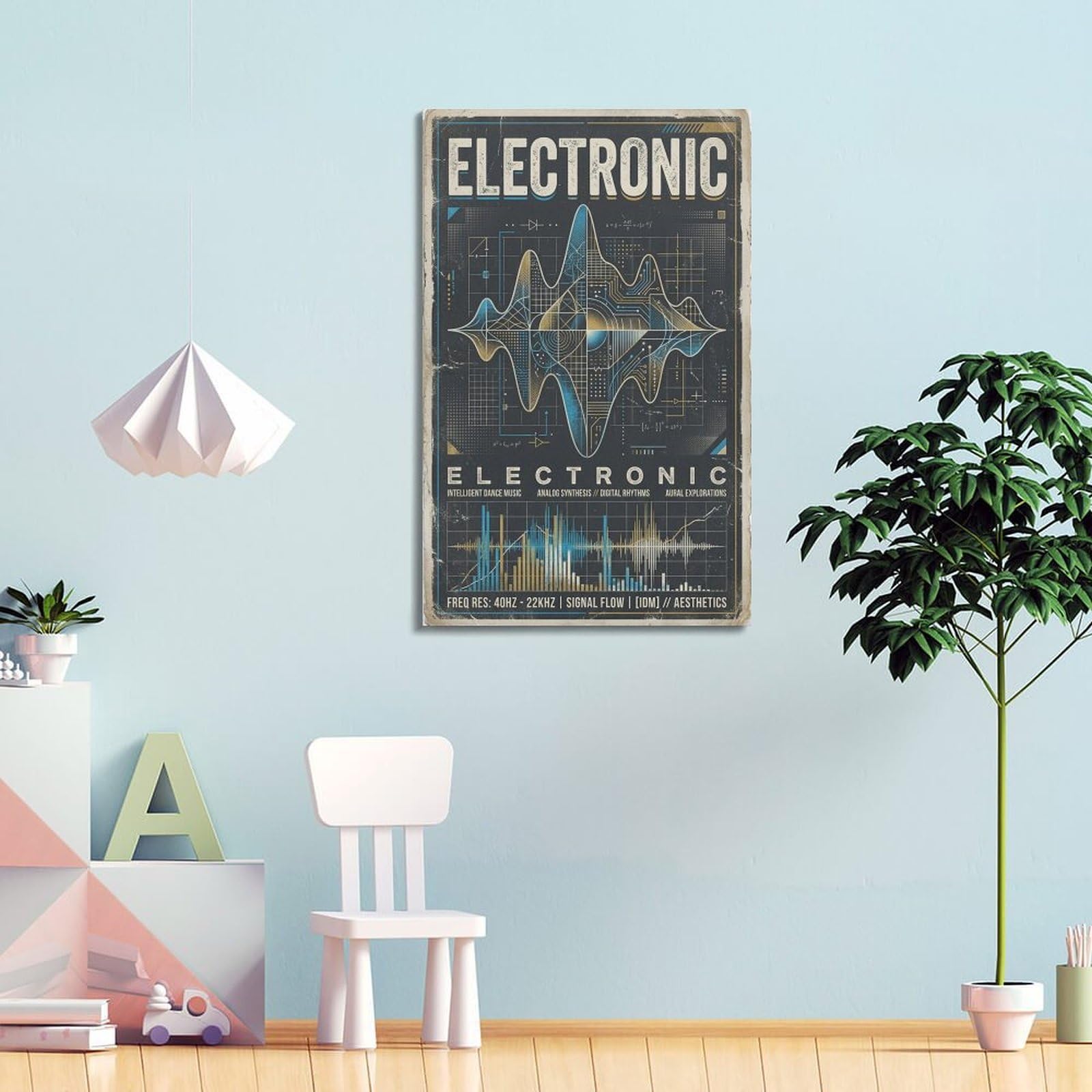 XKUGA Poster con stampa su tela con sintesi di musica elettronica, stile retrò, moderno, decorativo, ideale per la famiglia, la grotta degli uomini, la sala giochi, la camera da letto di ragazzi e