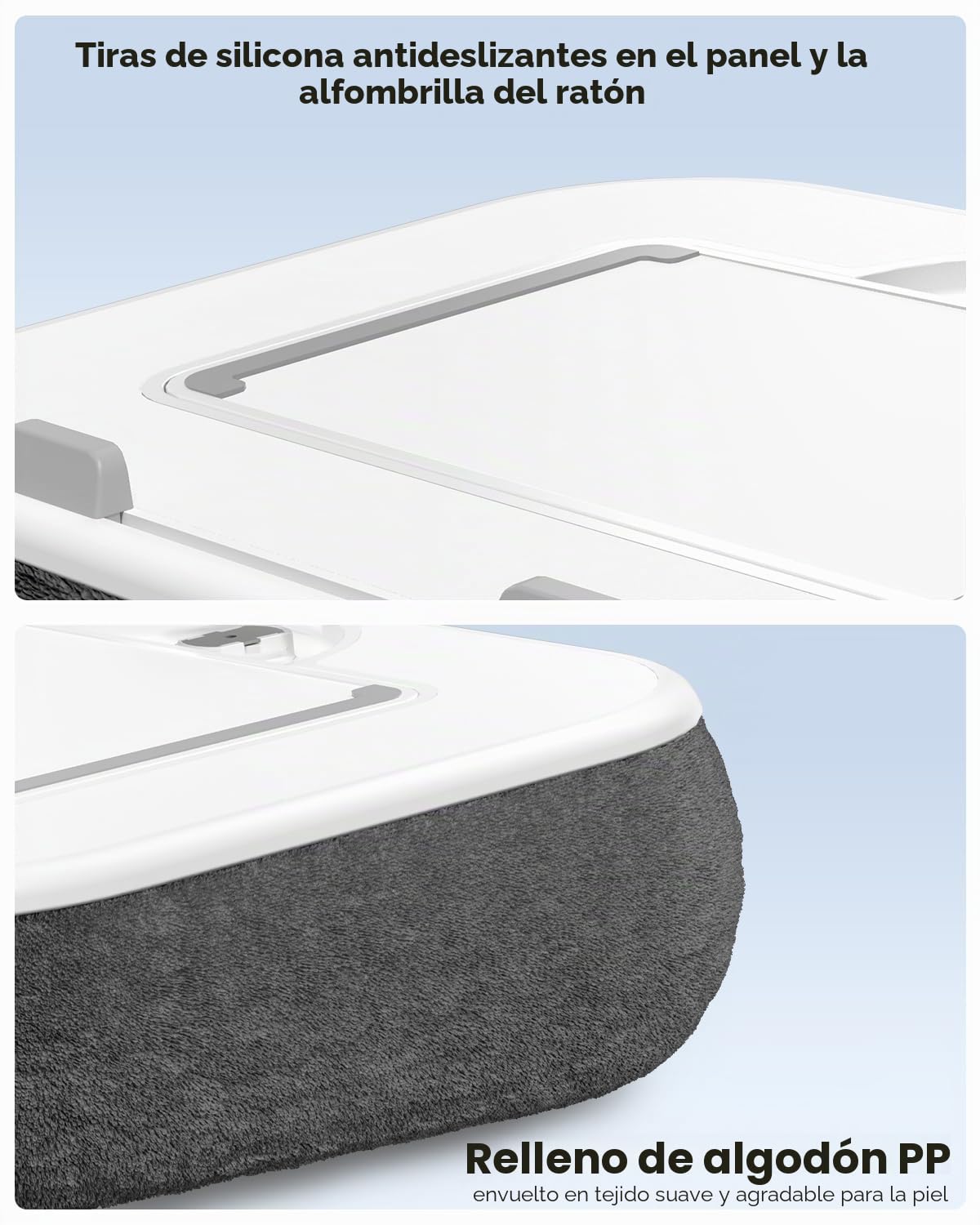 Viozon Soporte de almohada para tablet, soporte Kindle y escritorio de regazo, compatible con tabletas/teléfonos de 4.7 a 13 pulgadas y portátiles de 10 a 15 pulgadas, con soporte de silicona para