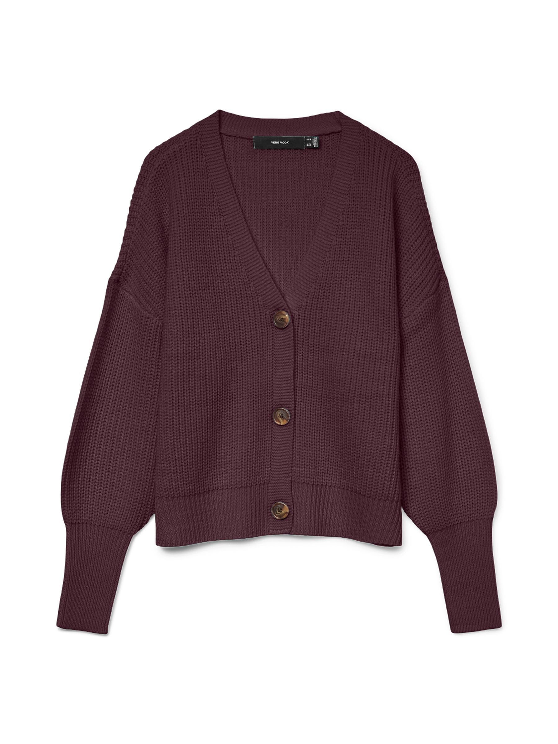 VERO Moda Women's VMLEA LS V-Neck Cuff Cardigan NOOS Cardigan Sweater, Winetasting,