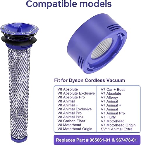 Miniatura 2 de V8 V7 - Filtro animal de repuesto para Dyson V7 V8 Animal Absolute Motorhead aspiradora inalámbrica, filtro de 4 postes, 4 prefiltros y cepillo de