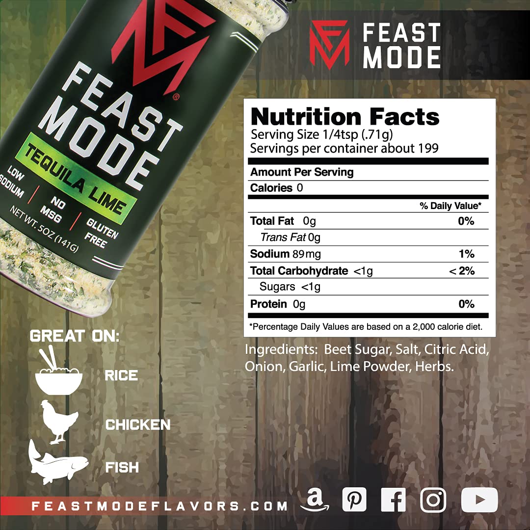 Feast Mode Flavors Mojo 4 Pack Blends | 5oz (141g) Pack of Four | Tequila Lime | Garlic Beer | Vodka Lemon Pepper | Tennessee Whiskey | Low Sodium, No added MSG, Clean Ingredients, Meal Prep Seasoning, Low Calorie, Zero Artificial Fillers, Zero Artificial Dyes, Alcohol Free | Great for BBQ, Chicken, Beef, Pork, Fish, Rice Bowls, Grilling, Smoking, Pan-Frying
