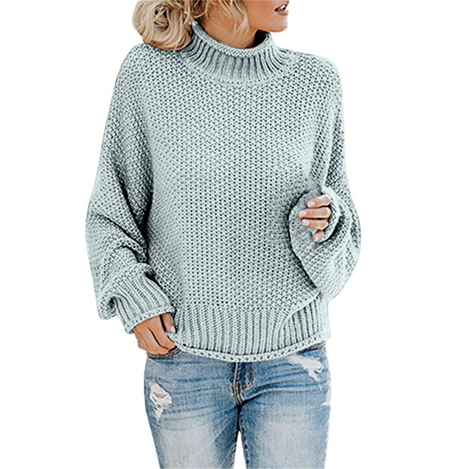 Womens Oversized Long Sleeve Chunky Knit Turtleneck Sweaters Fall Winter Warm Cosy Basic Knitwear Pullover Sweater Tops