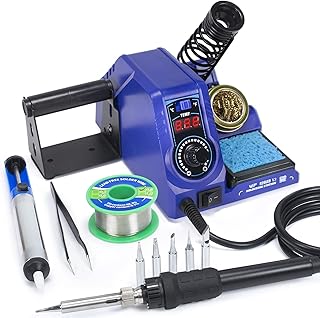 926LED V3 Soldering Iron Station Kit with Lead-free Solder Wire, 5 Soldering Tips, Tip Cleaner,Tweezers, Desoldering Pump with Temperature Control, Sleep Mode, C-F Conversion Function