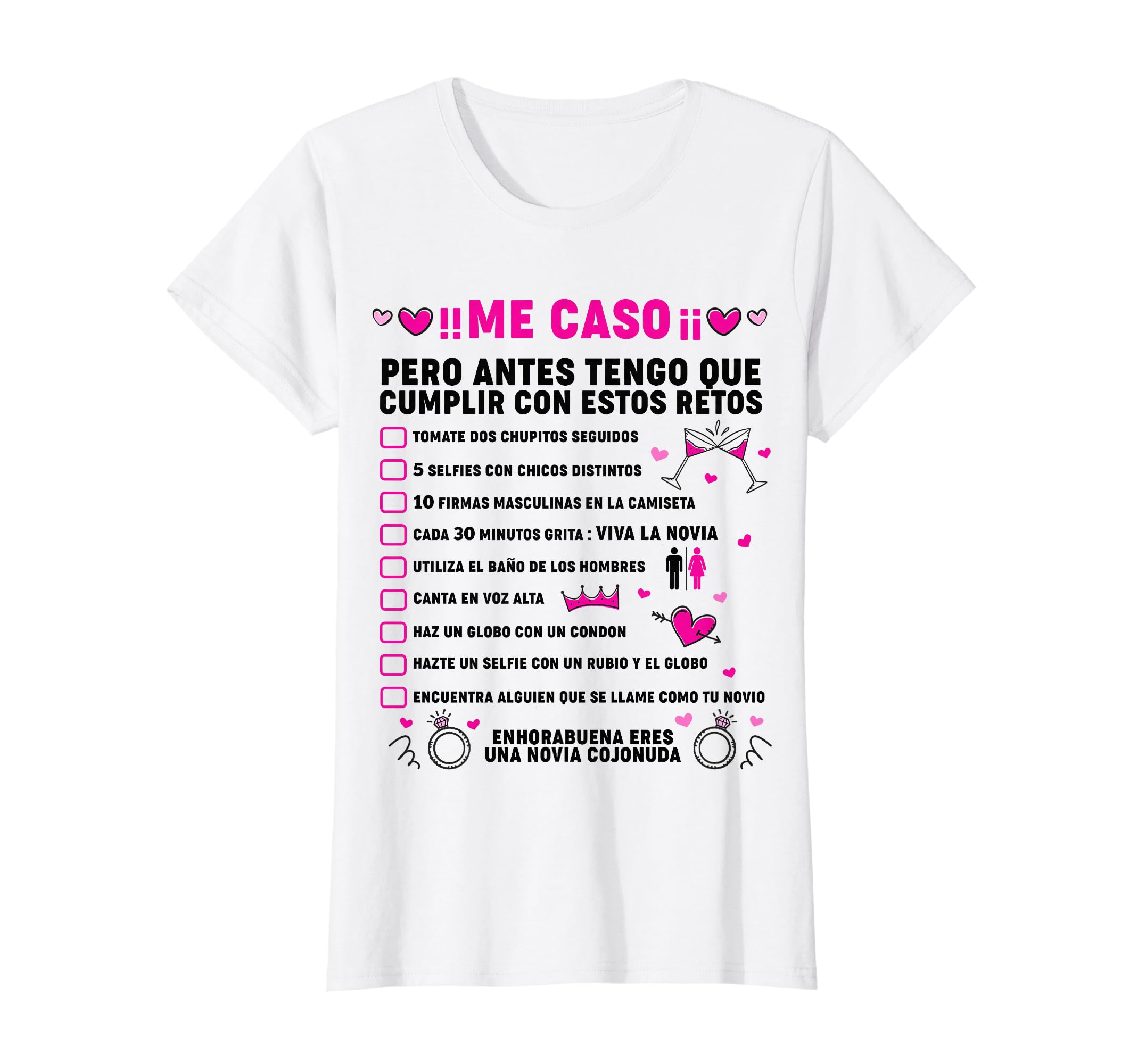 Pruebas Despedida de soltera Retos Novia Divertida Disfraz Camiseta