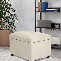 Vista 7 de Joveco Otomán de Almacenamiento, Banco Acolchado de Tela Rectangular de 24", Reposapiés para Sala de Estar y Dormitorio, Beige