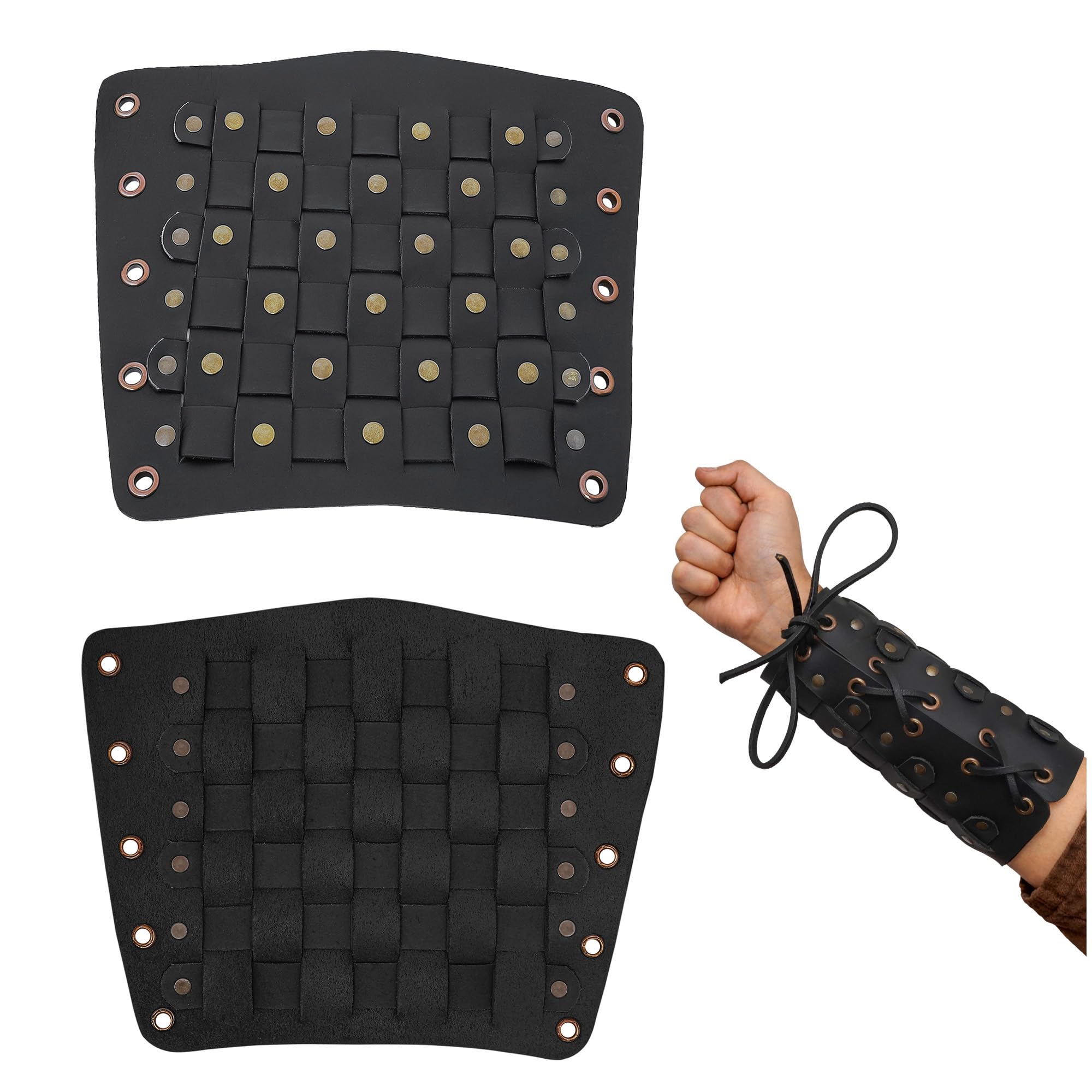 House of Warfare Medieval Bracers 100% Genuine Leather Arm Armor - Authentic Arm Protection for LARP, Fantasy, Halloween, Back, Default