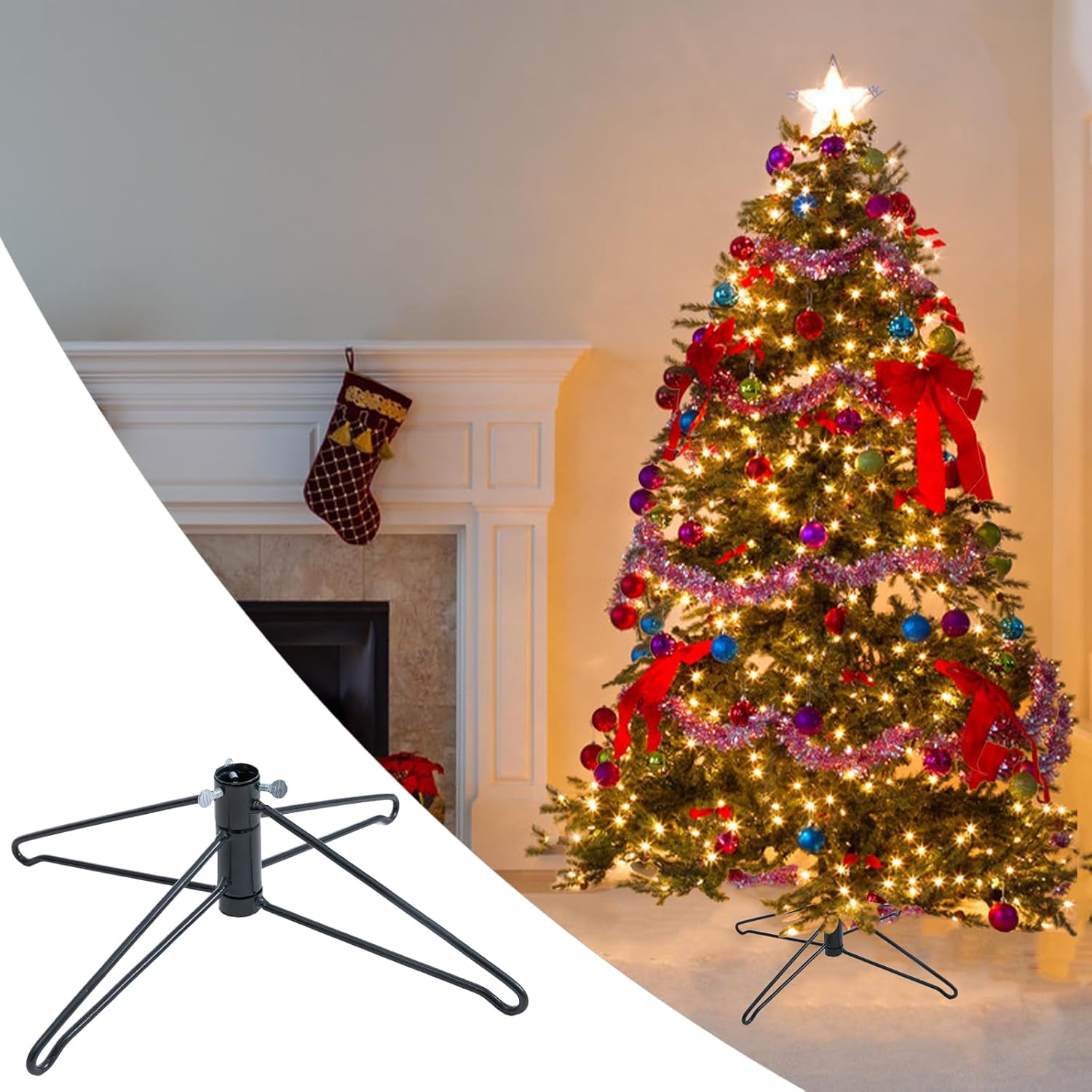 Christmas Tree Stand, 15.7inch Folding Xmas Tree Stand Metal Replacement Xmas Tree Stand Base for 3ft to 6ft Artificial Christmas Tree, Green