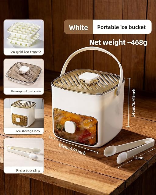 48 Cube Double Deck Ice Maker,Portable Freezer Ice Maker with Easy Press Lid Counter top for Freezer Mini Ice Mold Container with Bin Tongs Ice Small Bucket for DIY Whiskey Cocktail (White)