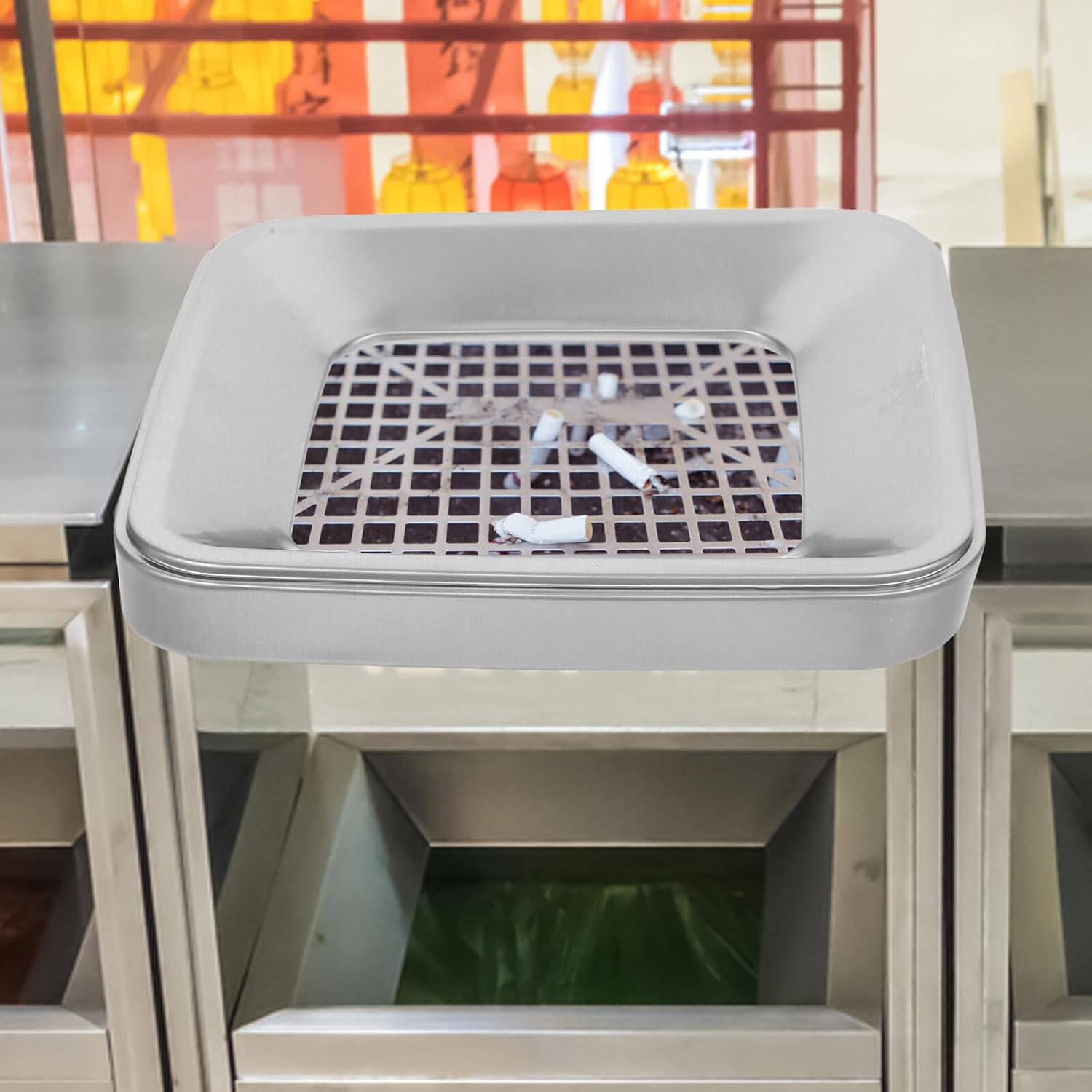 Commercial Trash Can Replacement Lid Square Silver Stainless Steel Waste Bin Cover Outdoor Indoor Garage Garbage Can Top Sorting Container Protector