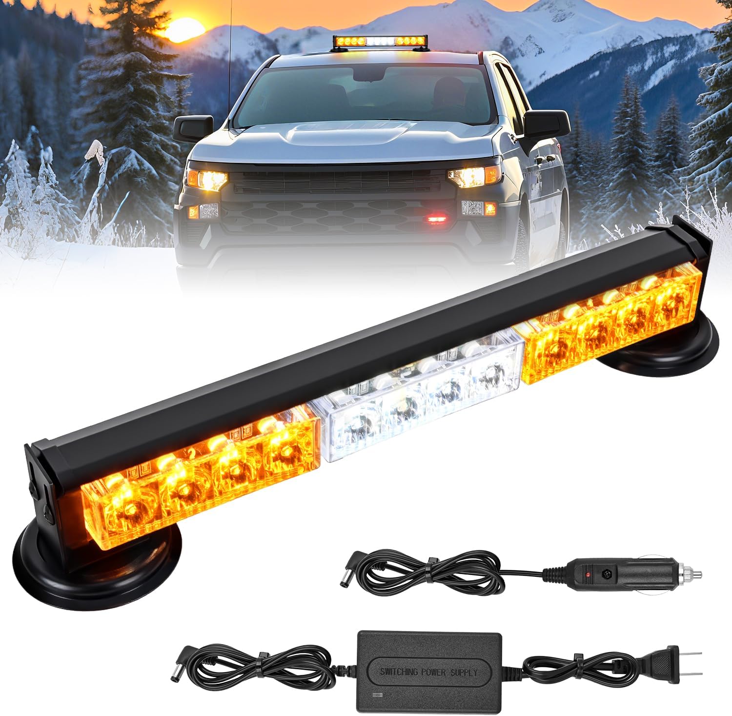 Nilight 12LED Wireless Emergency Strobe Light Amber White 14 Inch Magnetic Mount Mini Light Bar 12V Rooftop Powered Hazard Warning Flashing Lights for Car Truck Trailer Snow Plow Construction Vehicles