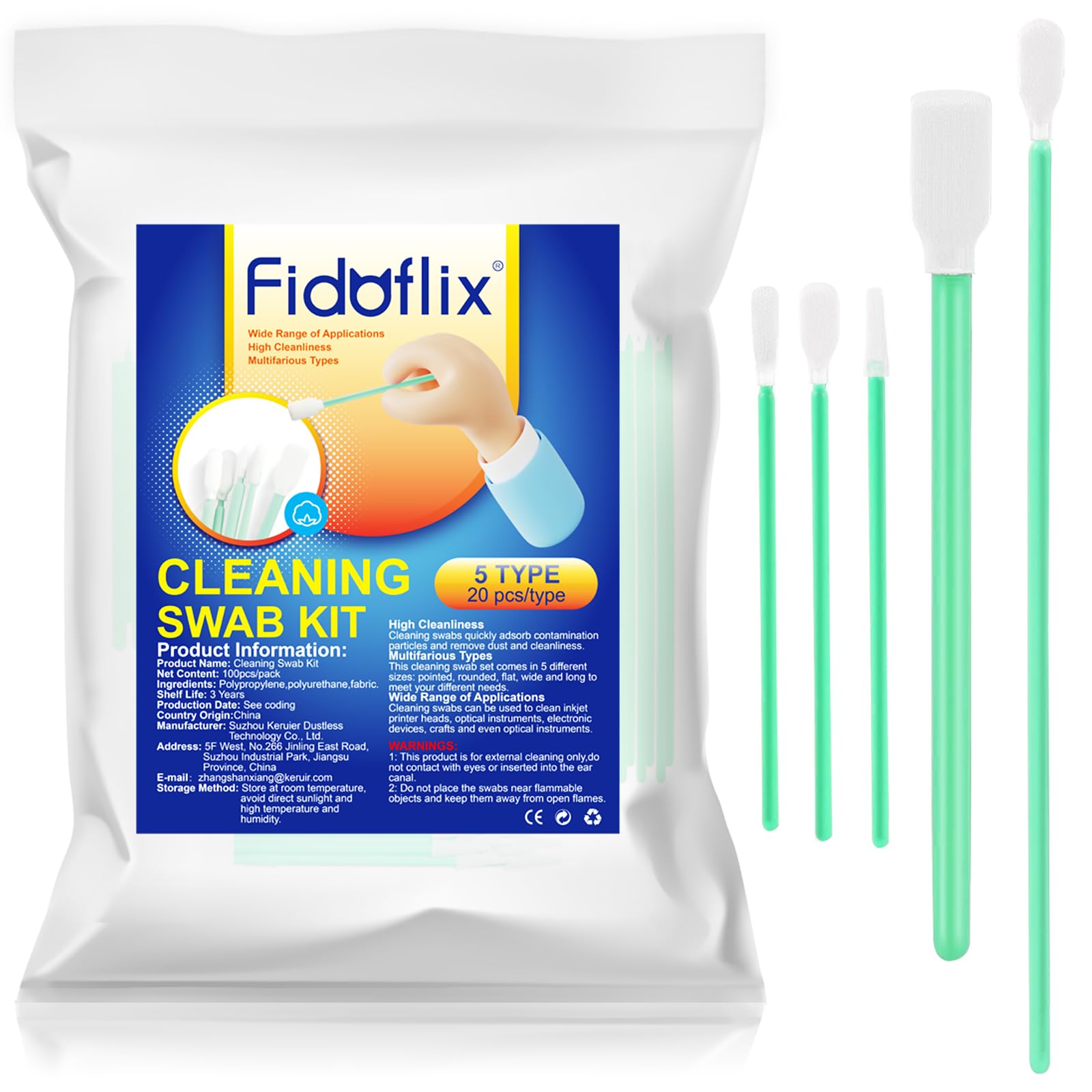 Cleaning Swab Kit (5 Types,100 Pack),Multi-Purpose Foam Cleaning Swabs,Cleanroom Polyester Tip Lint Free Cleaning Swabs for Printer,Optics Lens,Camera,Arts and Crafts,Automotive Detailing