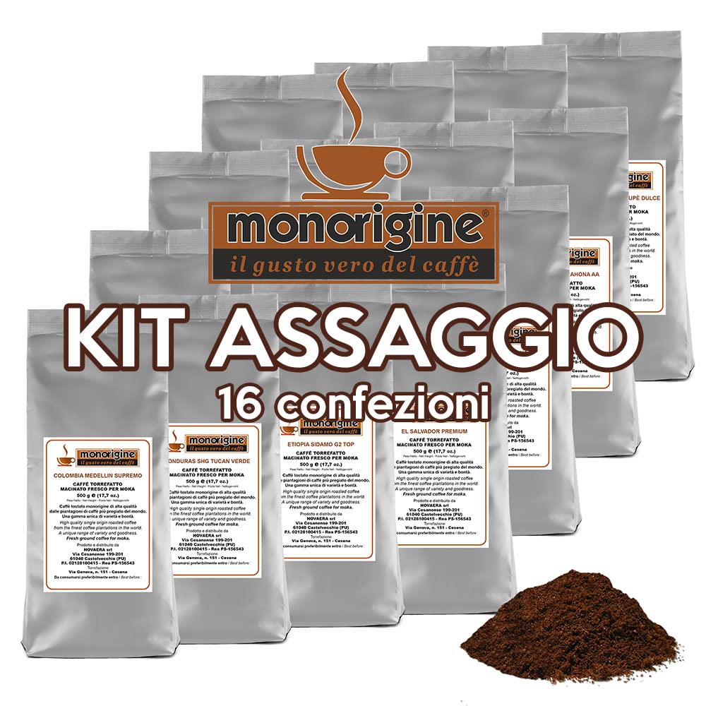 Kit assaggio caffè monorigine arabica 16 x 500 gr Caffè macinato per moka pregiato