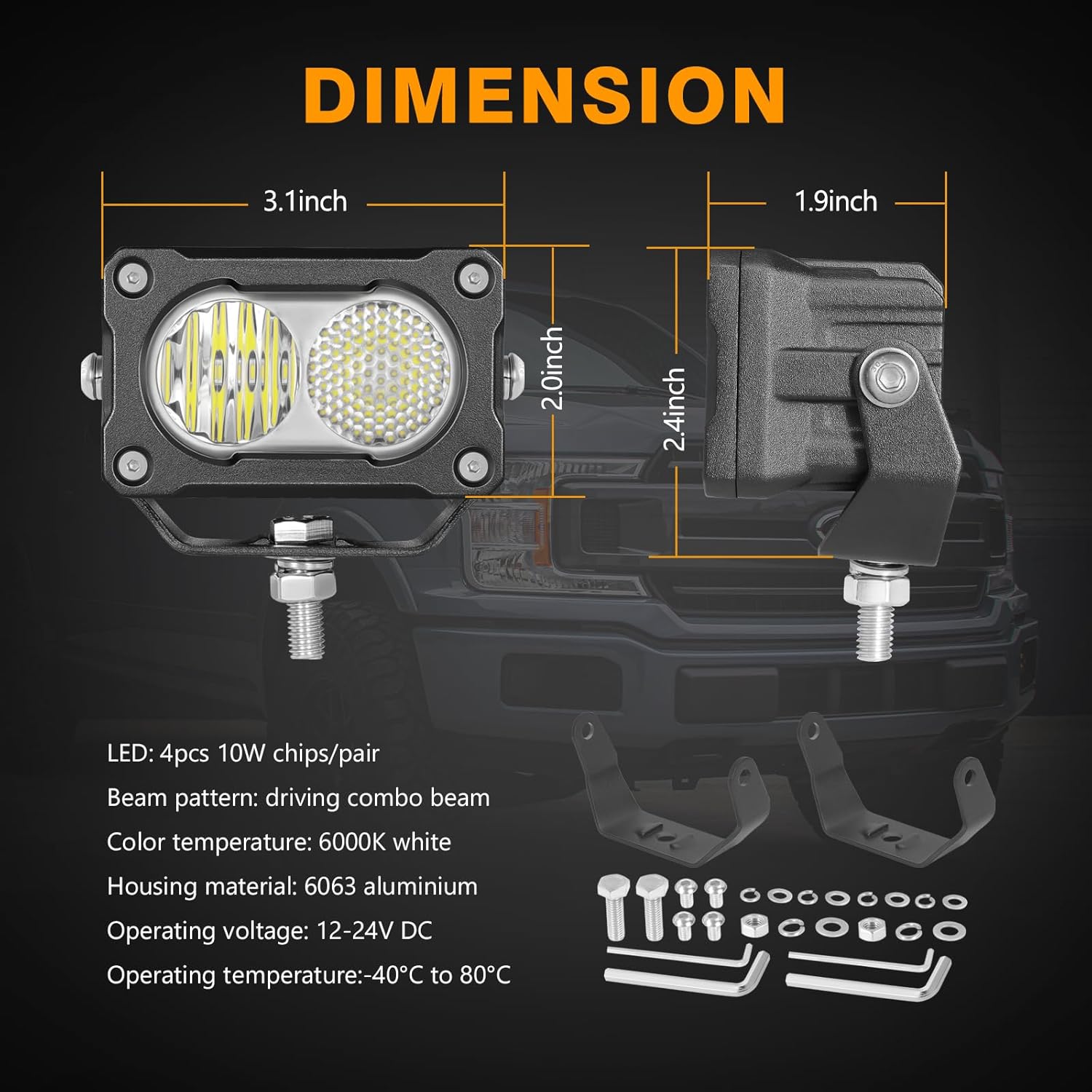 Muto-Beam LED Pods, 2PCS 3Inch LED Driving Light 40W Driving Combo Lighting Cubes Backup Pods Auxiliary Light Off Road Lights Ditch Lights for Truck ATV UTV Motorcycle SUV Jeep Dirt Bike