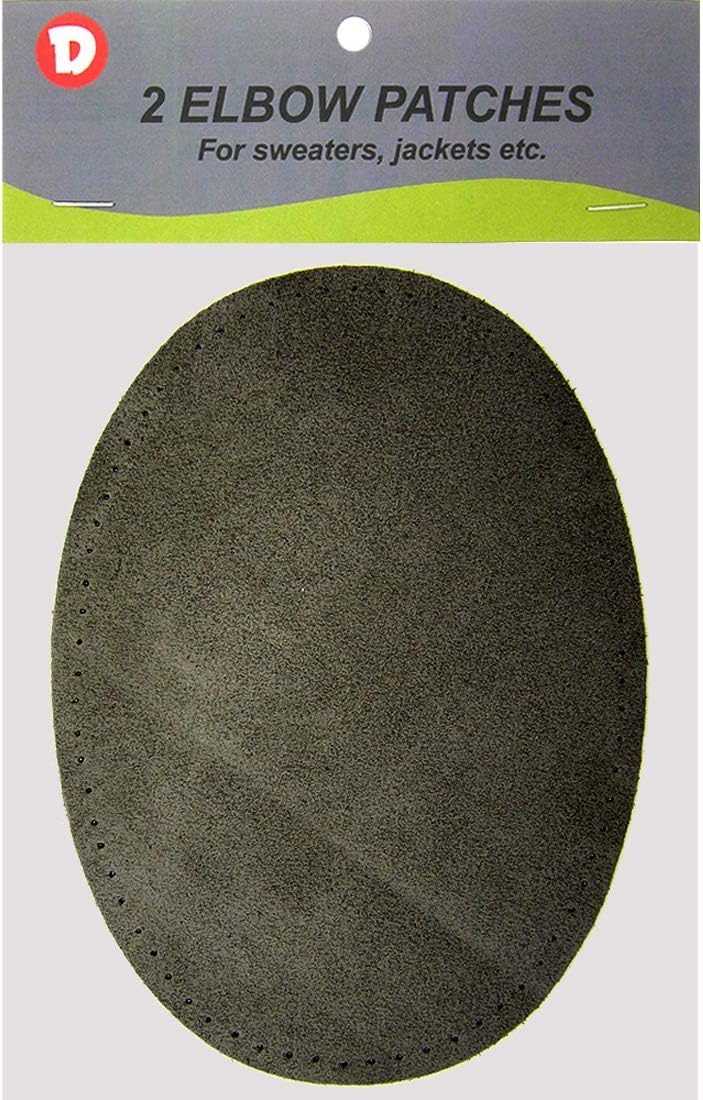 -2 Sew-on Large Natural Suede Leather Elbow Patches Size 4.75 in x 6.5 in w/Perforated Edges for Easy Sewing - (Charcoal)