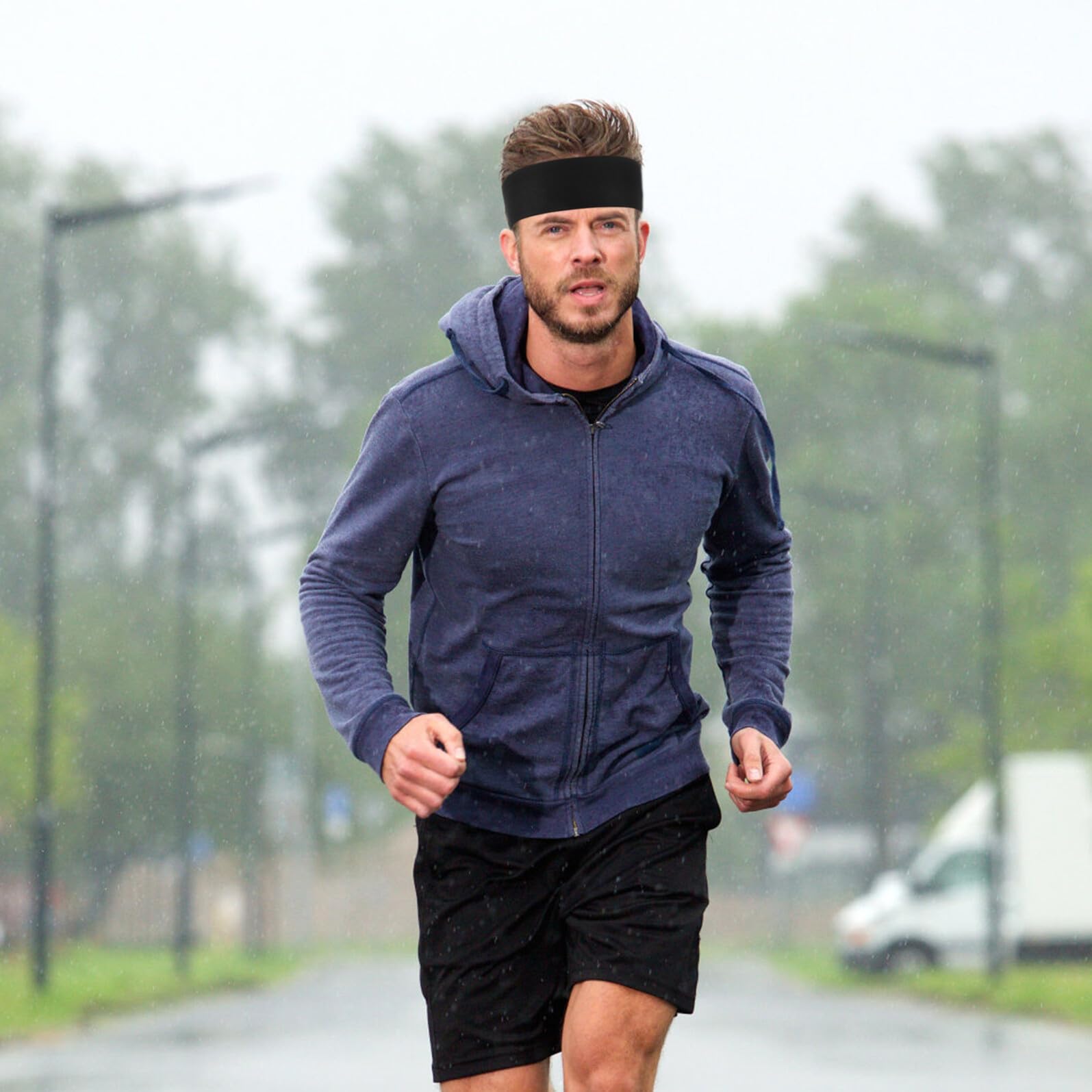 Sportstirnband Unisex Schwarz aus Polyester für Yoga und Leichtathletik