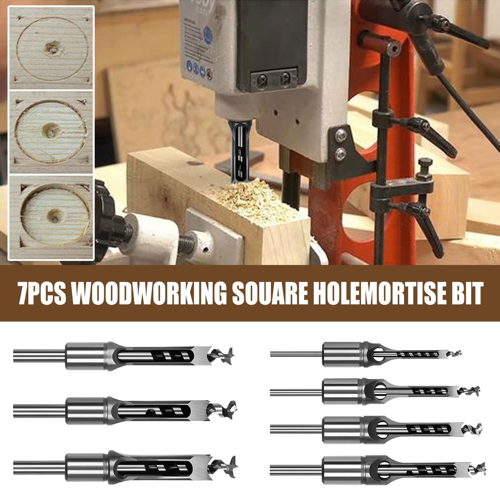 Set di punte quadrate per falegname, per falegnami, 6,4 mm/8 mm/9,5 mm/10 mm/11 mm/12,7 mm/14 mm/16 mm (7PCS)