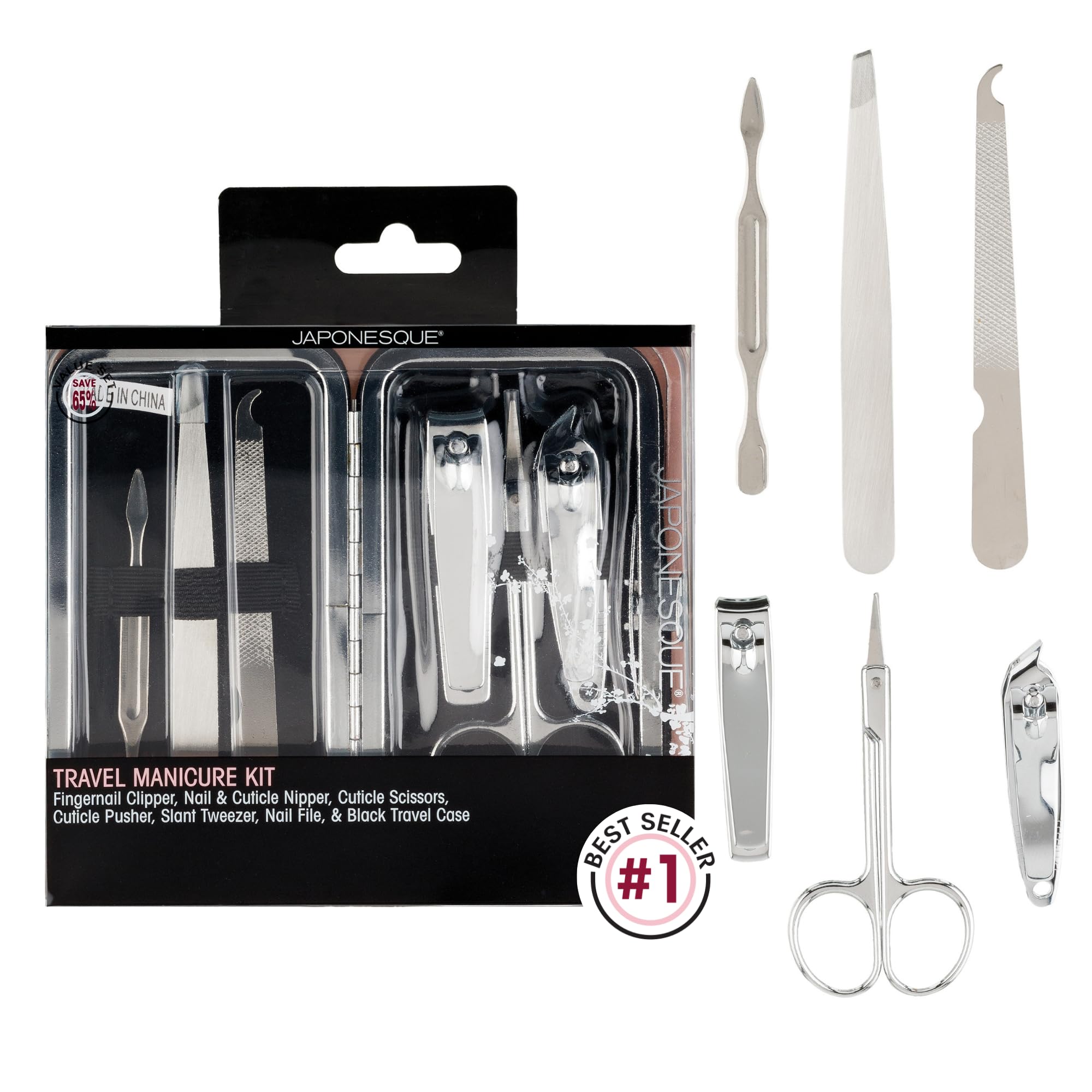 JAPONESQUE Travel Manicure Kit – 6-Piece Nail Tool Set in Compact Case for At-Home & Travel Use