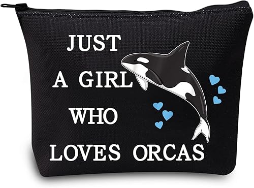 LEVLO Divertida bolsa de cosméticos de ballena asesina, regalo para amantes de los animales, solo una chica que ama las orcas maquillaje con