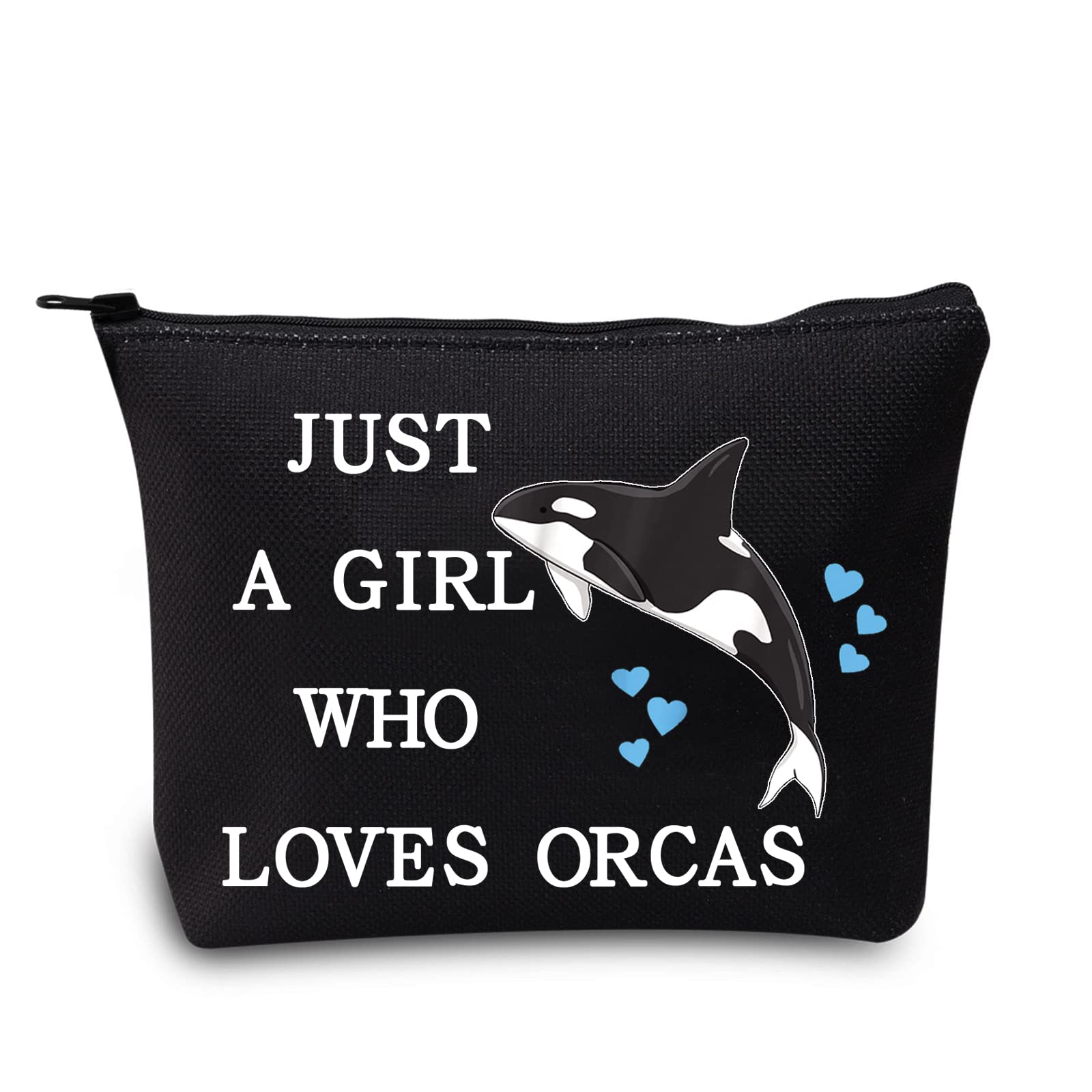 LEVLO Funny Killer Whale Cosmetic Bag Animal Lover Gift Just A Girl Who Loves Orcas Makeup Zipper Pouch Bag Orca Whale Lover Gift (Loves Orcas Black)