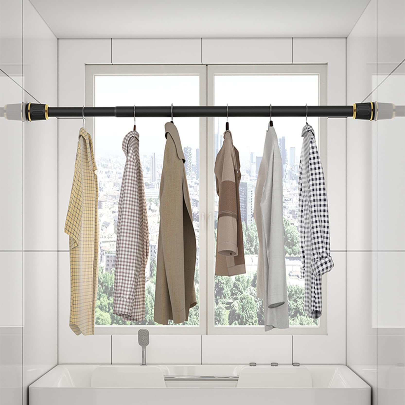 Teleskopstange,Gardinenstange Ohne Bohren,Duschvorhangstange,Verstellbare Gardinenstange,für Schlafzimmer, Wohnzimmer,Terrasse,KüChe,Kein Bohren(Size:0.5~0.8m,Color:weiß)