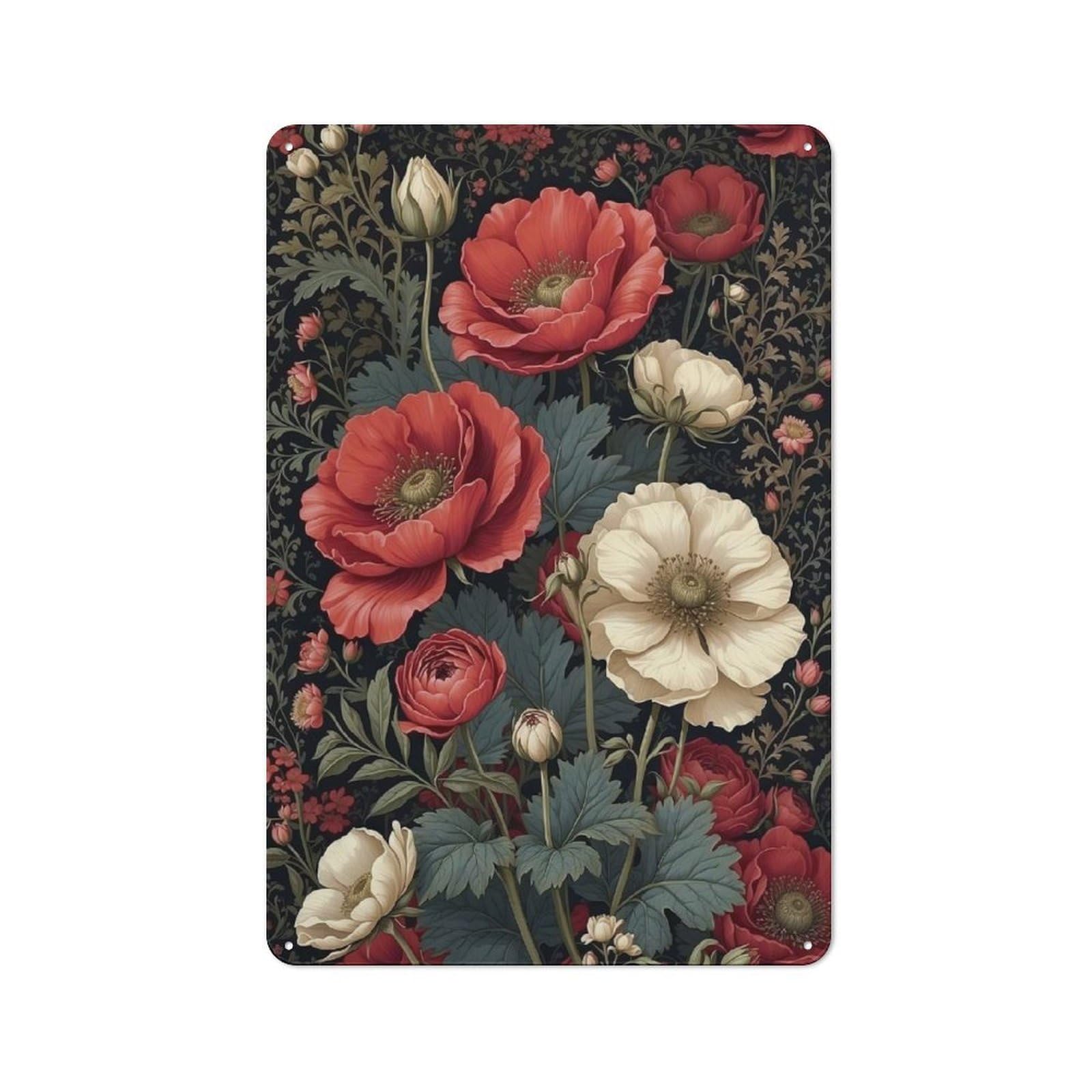 Junmoney Style-1 Industrial Metal Sign With Eternal Poppy Elegance Design 30X20cm, Modern Retro Loft Wall Plaque For Workspace, Cafe, Hallway Or Garage
