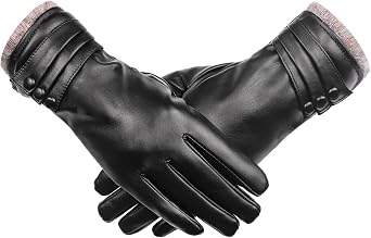 Winter Leather Gloves for Women,Gloves for Women Cold Weather Touch Screen with Wool Fleece Lined,Women PU Warm Glove