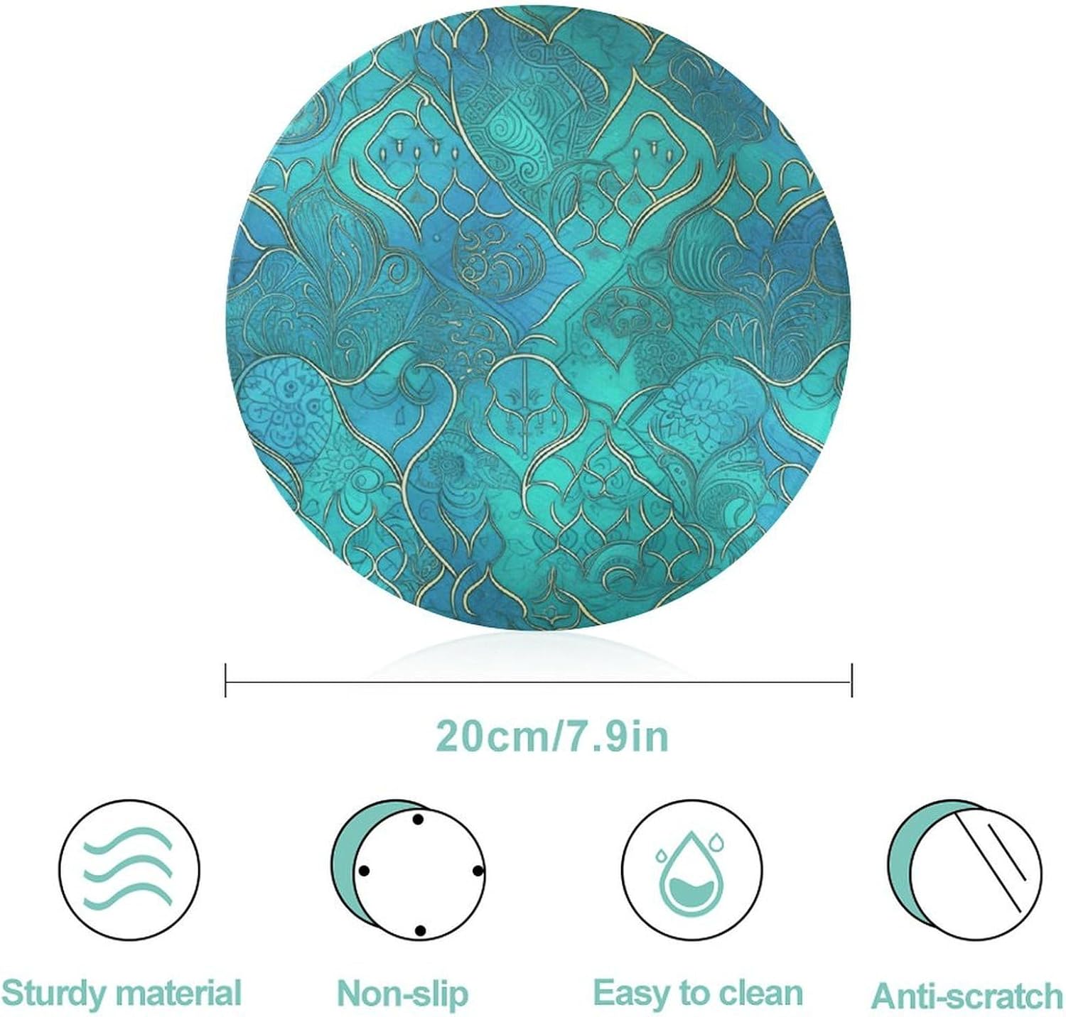 Turquoise Pattern Chopping Block Tempered Glass Cutting Board Mats Round Countertop Cutting Boards Small Charcuterie Boards Bar Cheese Board Snack Tray