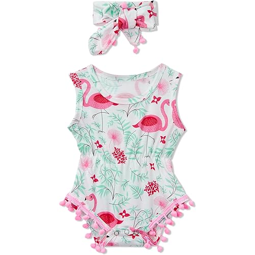 Leapparel Newborn Infant 6-12 Month Baby Girl Sleeveless Cute Dandelion Romper Birthday Gift Jumpsuit Bodysuit Fashion Playsuit for Beach Wear Blue with Headbands 1Year Old Kids