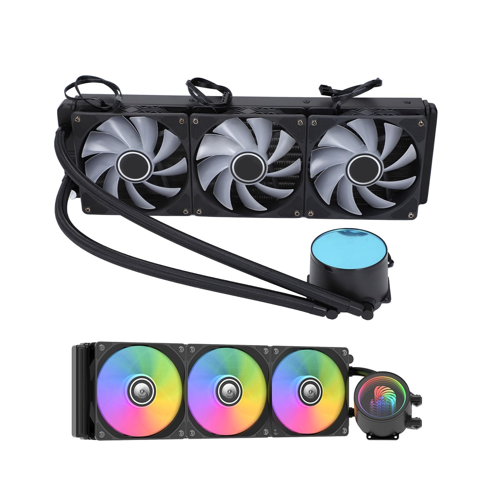 Ejoyous Chłodzenie Wodne Procesora AIO 360 Mm ARGB PWM z 3 Wentylatorami 120 Mm Cicha Pompa o Wysokiej Wydajności Poniżej 25 DBA dla LGA 1700/1200/AM5/AM4