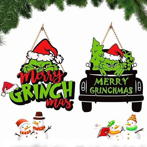 Miniatura 8 de 2 letreros de Navidad para puerta, letreros colgantes de madera de Navidad, placa de madera, decoración de puerta de madera, letreros colgantes para