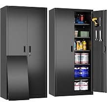 Aobabo 71" H32" W16" D Metal Storage Cabinet with 5 Adjustable Shelves, Locking Garage Storage Cabinet with Pegboards and 4 Hooks for Garage, Office, Black, Assembly Required