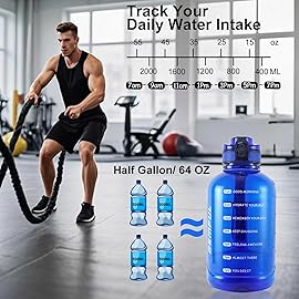 GEMFUL 2L Leak Proof Water Bottle with Handle 64oz Large Gym Jug Time Marker No Straw BPA Free Motivational for Men & Women (Royal Blue)