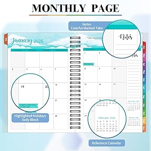 2026 Planner - Planner 2026, January 2026 - December 2026, 6.4" x 8.5", 2026 planner Weekly and Monthly with PP Cover and Colorful Tabs - Black