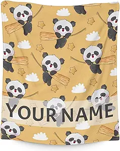 Personalized Panda Blanket Gifts with Name - 40"x50" Cute Throw Blanket for Kids, Adults - Yellow Soft Fuzzy Blankets for Couch & Sofa