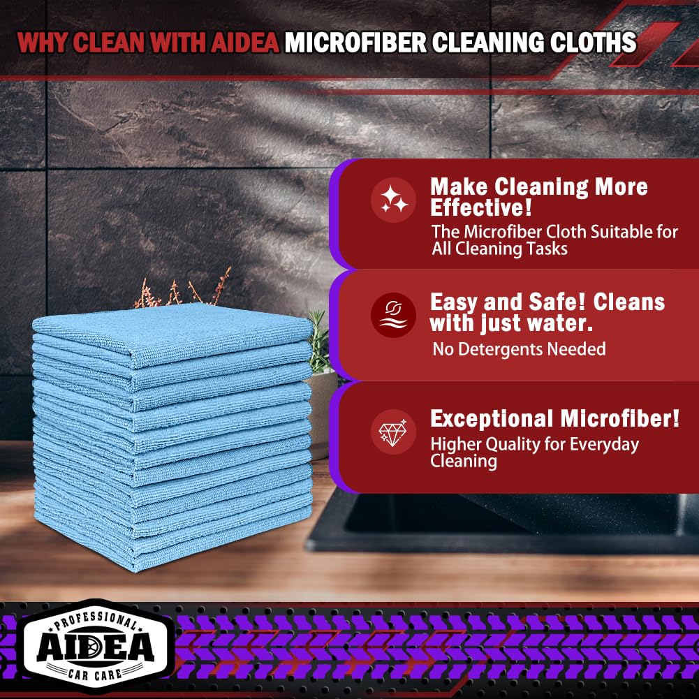 AIDEA Microfiber Cleaning Cloth Blue 150PK Shop Rags Microfiber Towels for Cars Dusting Cloth Lint Free Rags Absorbent — view 2