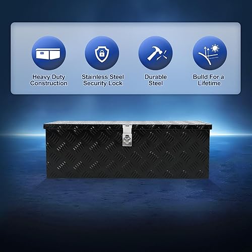 Miniatura 8 de Caja de herramientas de aluminio negro de 49 x 15 x 15 pulgadas con cerradura y llaves, caja de herramientas de 5 barras de banda de rodadura, caja